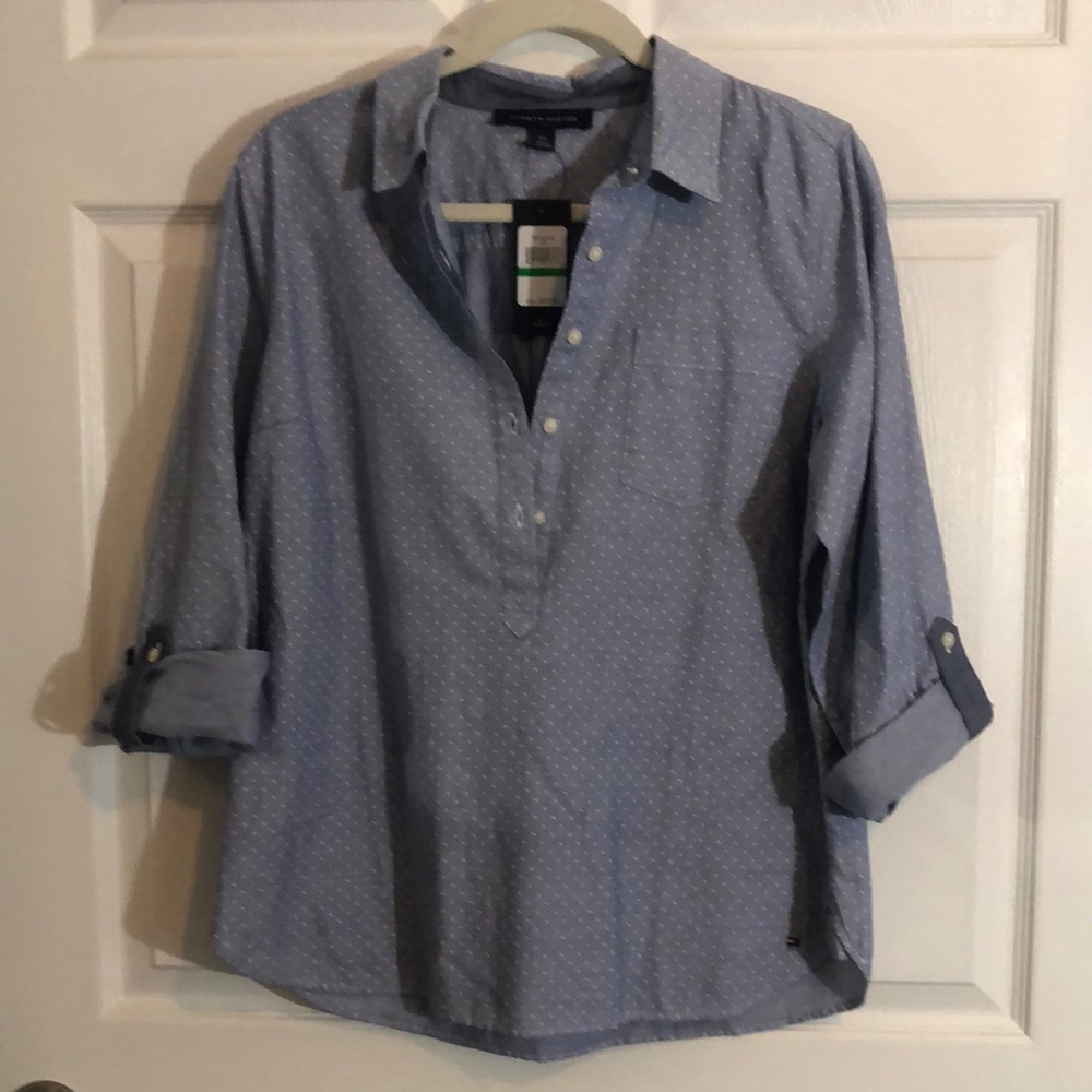 Tommy Hilfiger Blue with White Polka Dot Blouse